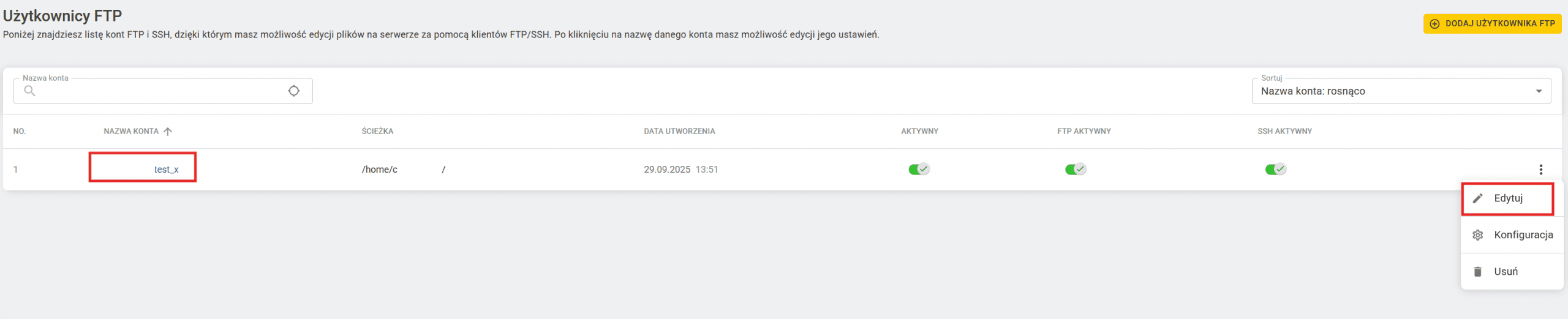 CA FTP zmiana hasła