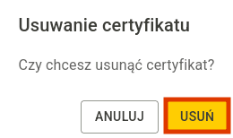 Okno dialogowe z prośbą o potwierdzenie usunięcia
