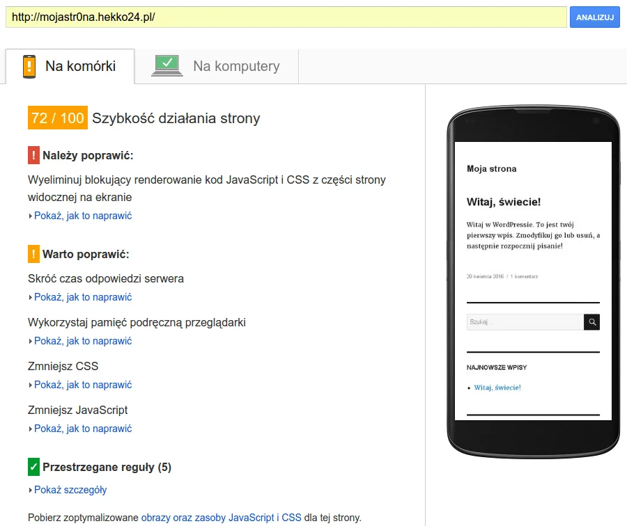 pagespeed insights szybkość strony internetowej
