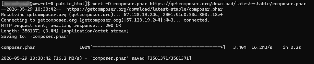 Pobieranie composer.phar przez SSH w cyber_Admin