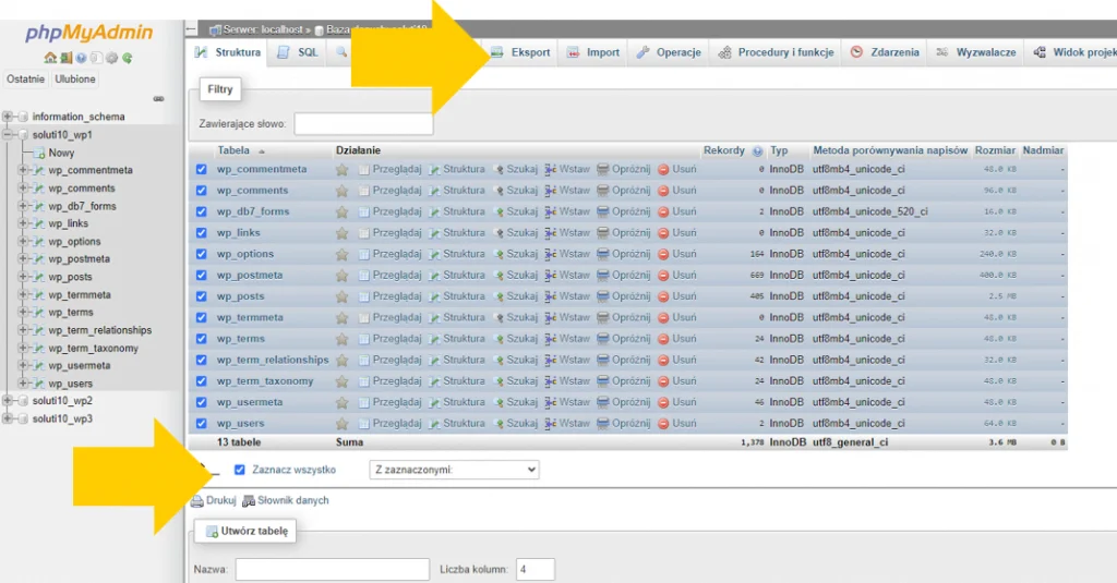 BackupWordPress - jak wykonać eksport bazy danych w phpMyAdmin
