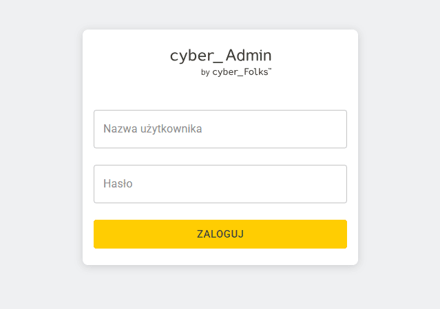 Widok ekranu logowania do panelu cyber_Admin