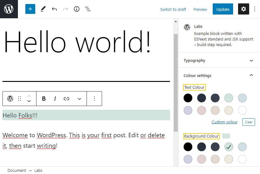 kontrolki koloru w bloku Gutenberga w WordPress 5.6