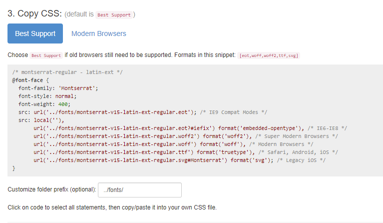 kod CSS do użycia opcji @font-face