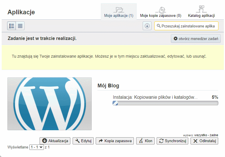 instalowanie WordPressa za pomocą autoinstalatora