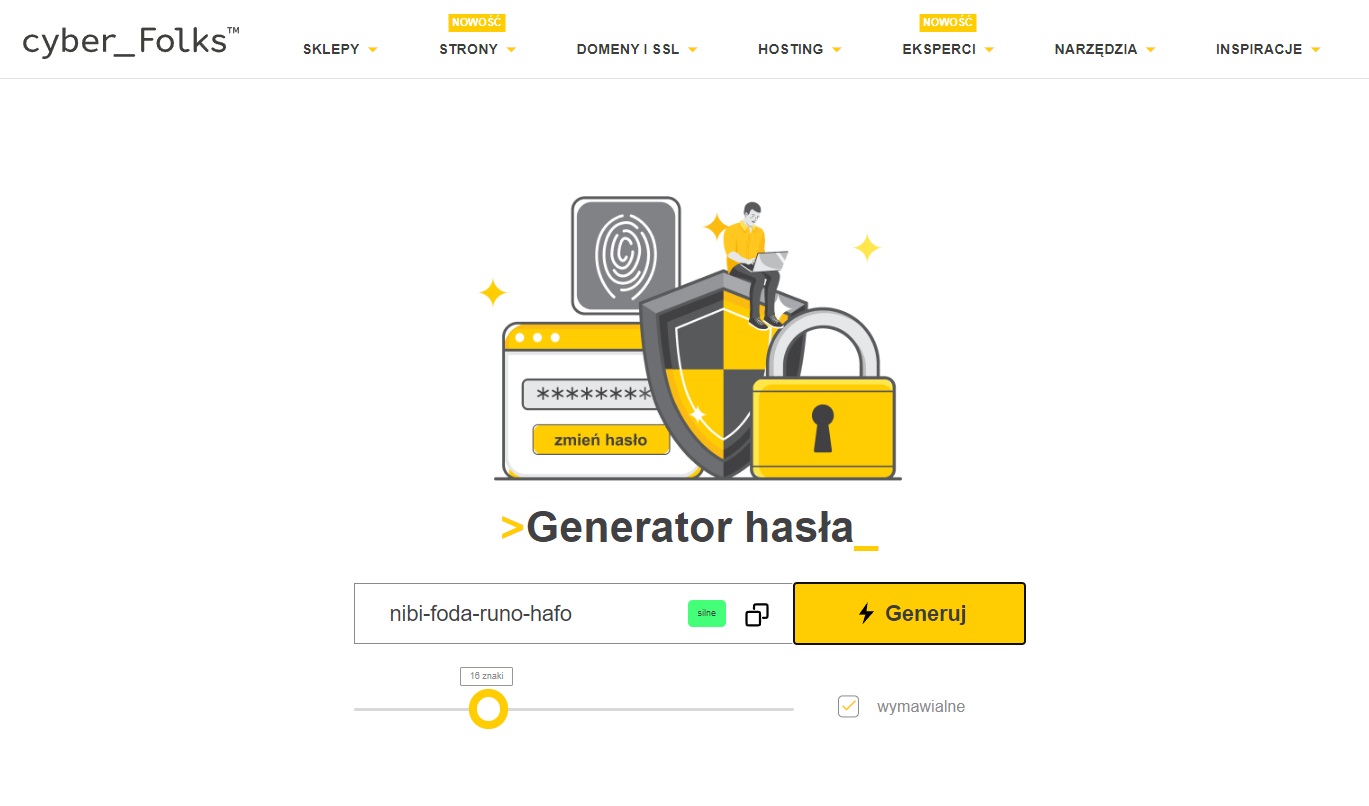 Przykład wymawialnego hasła w generatorze cyber_Folks