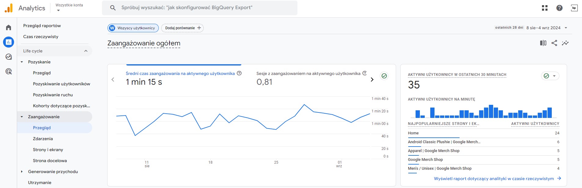 Google Analytics - zaangażowanie