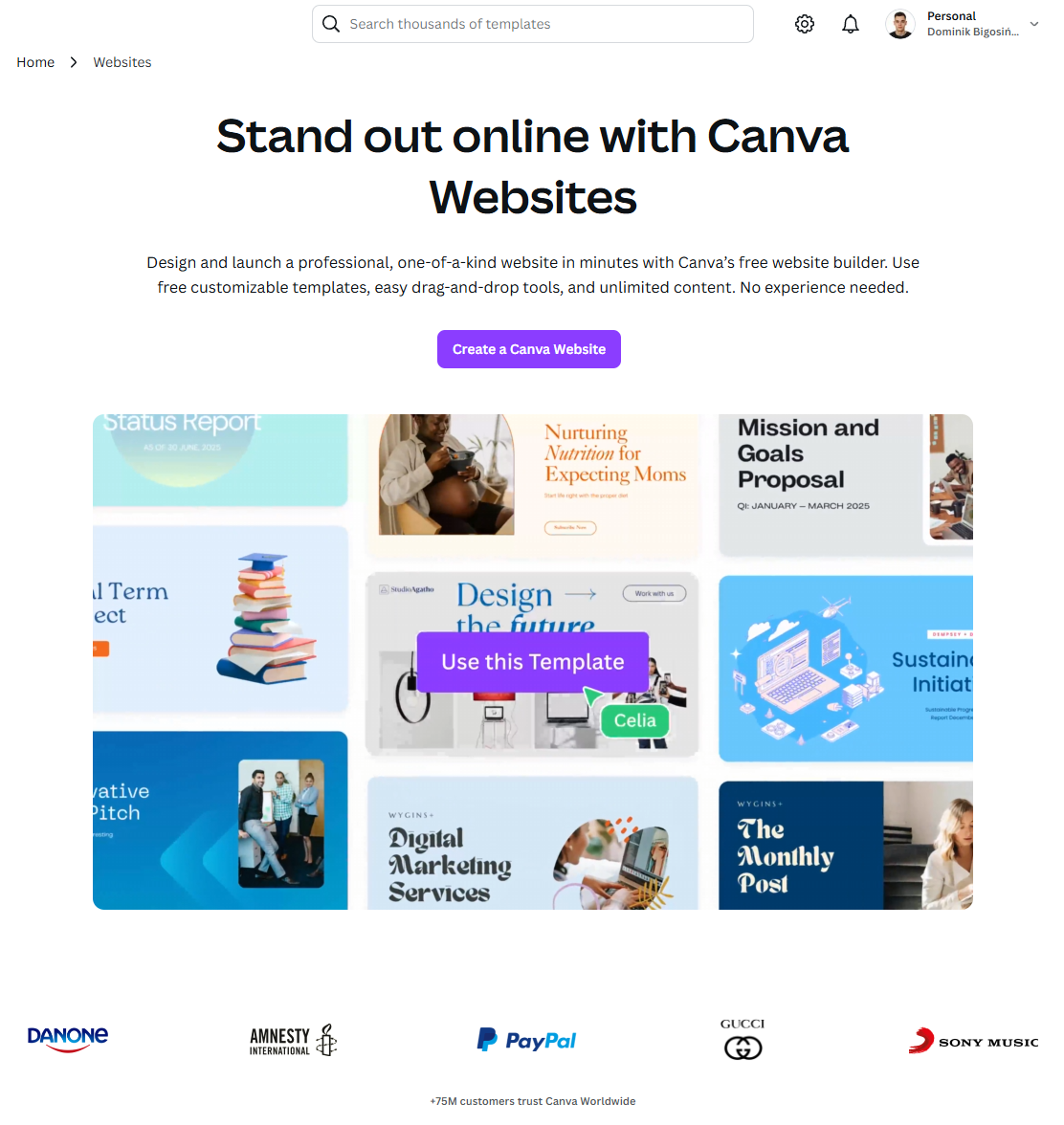 Strony internetowe Canva