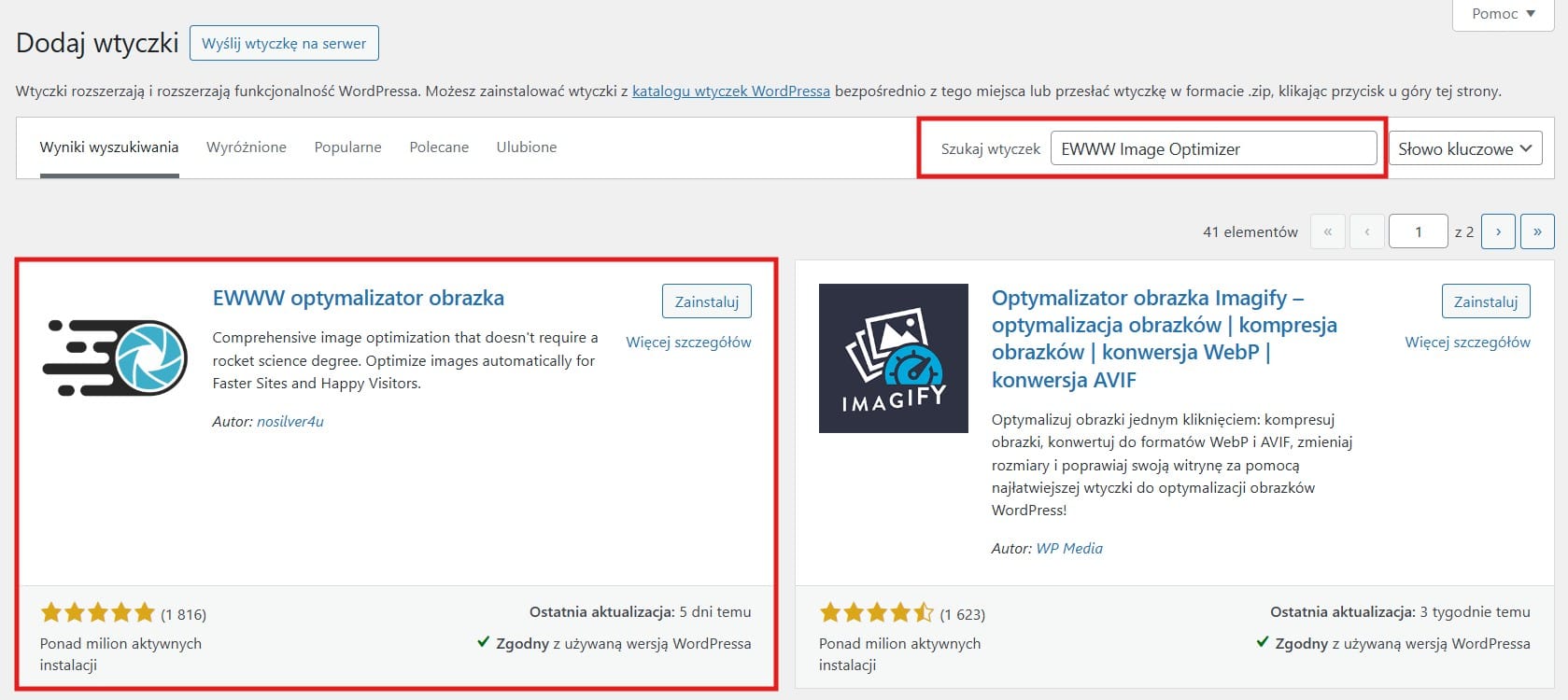 Dodawanie wtyczki EWWW Image Optimizer w kokpicie WordPressa