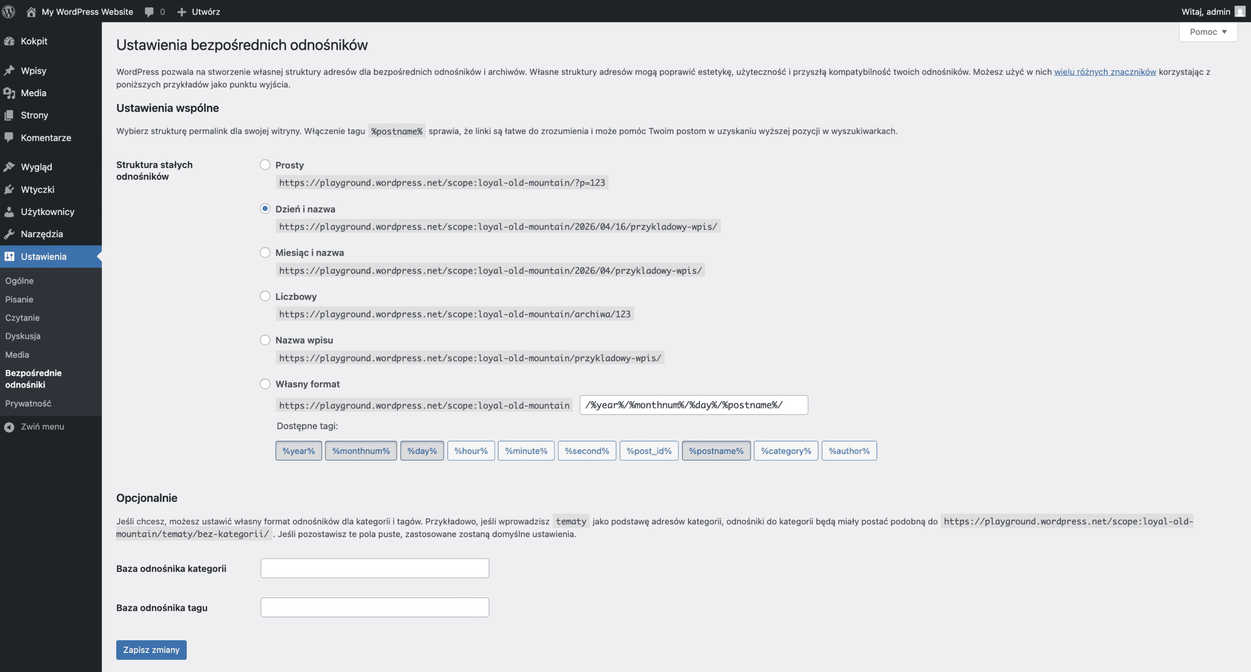 ustawienia permalinków WordPress