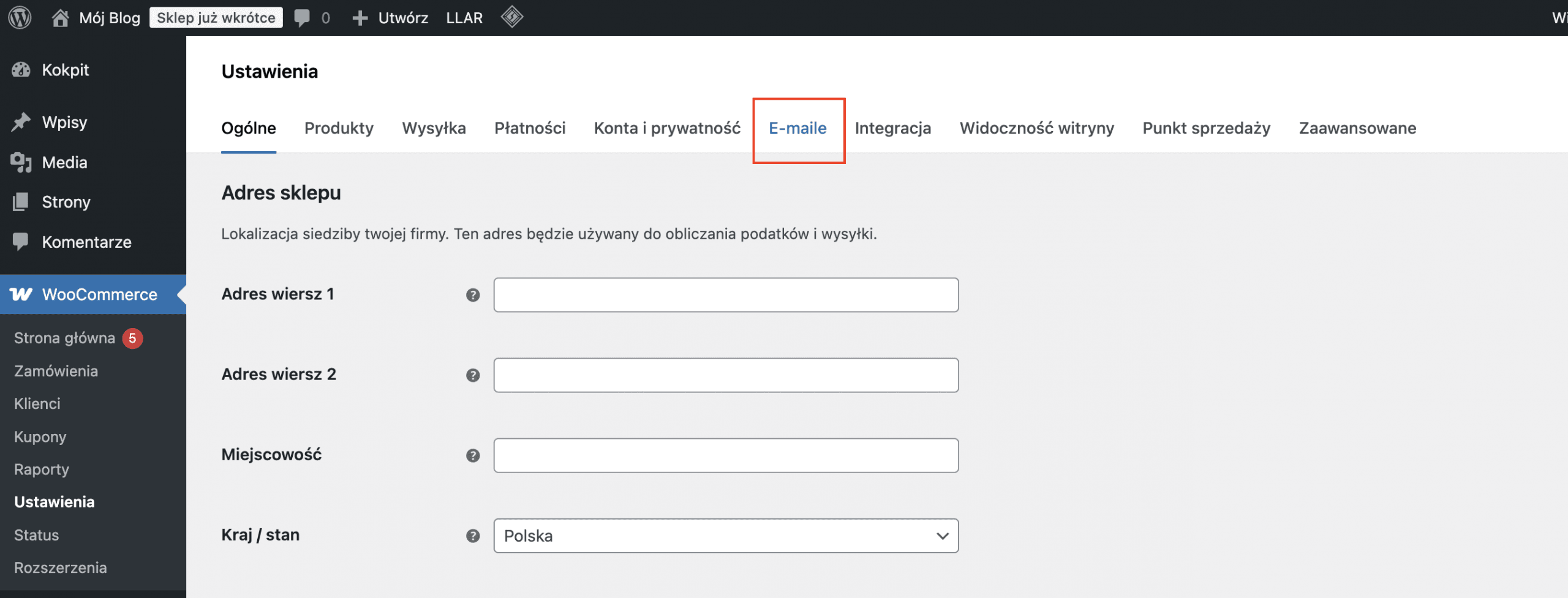 Brak maili w WooCommerce