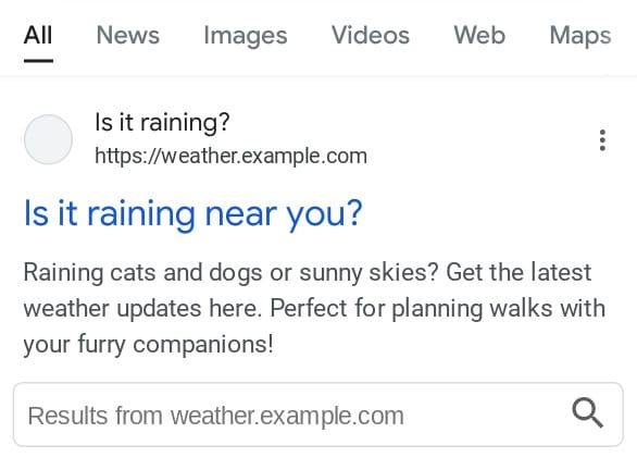 Wynik wyszukiwania z linkami do podstron. Screenshot od Google