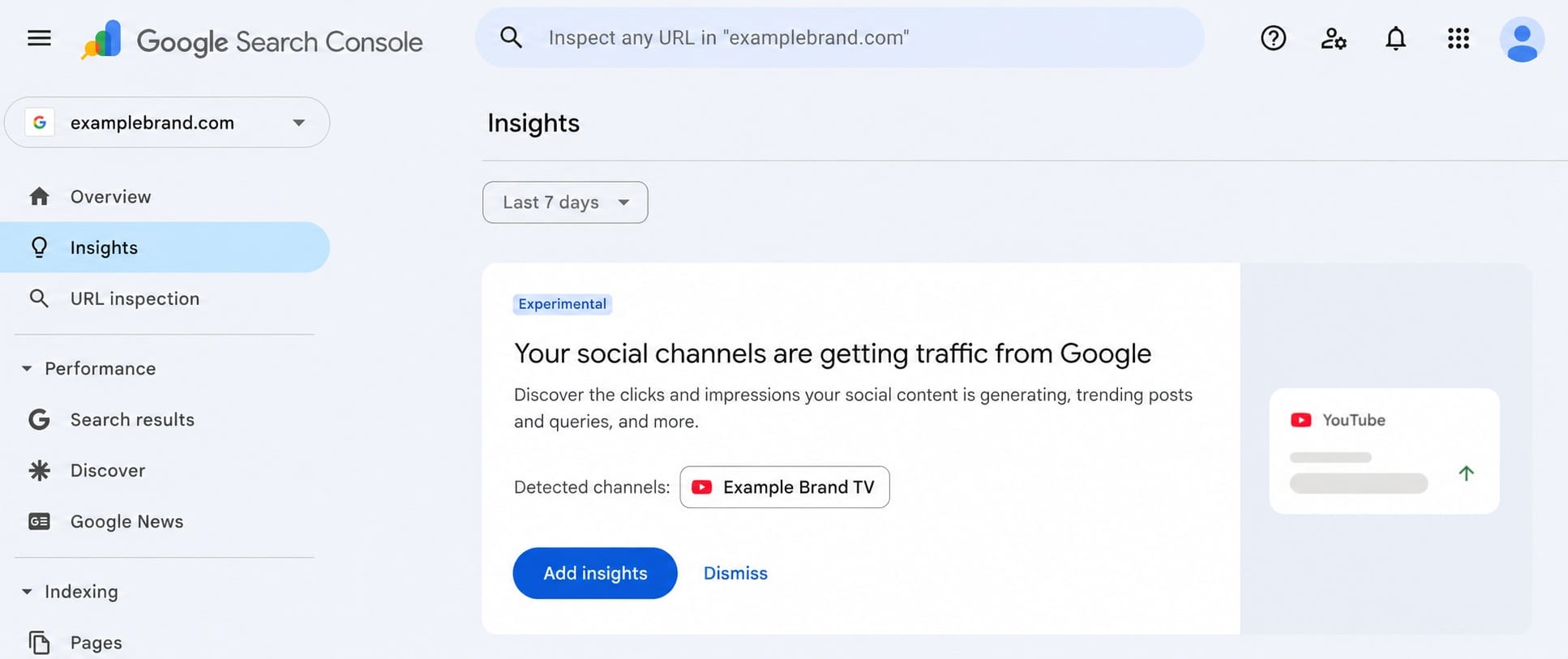 Widok w Google Search Console po zidentyfikowaniu i powiązaniu z daną witryną