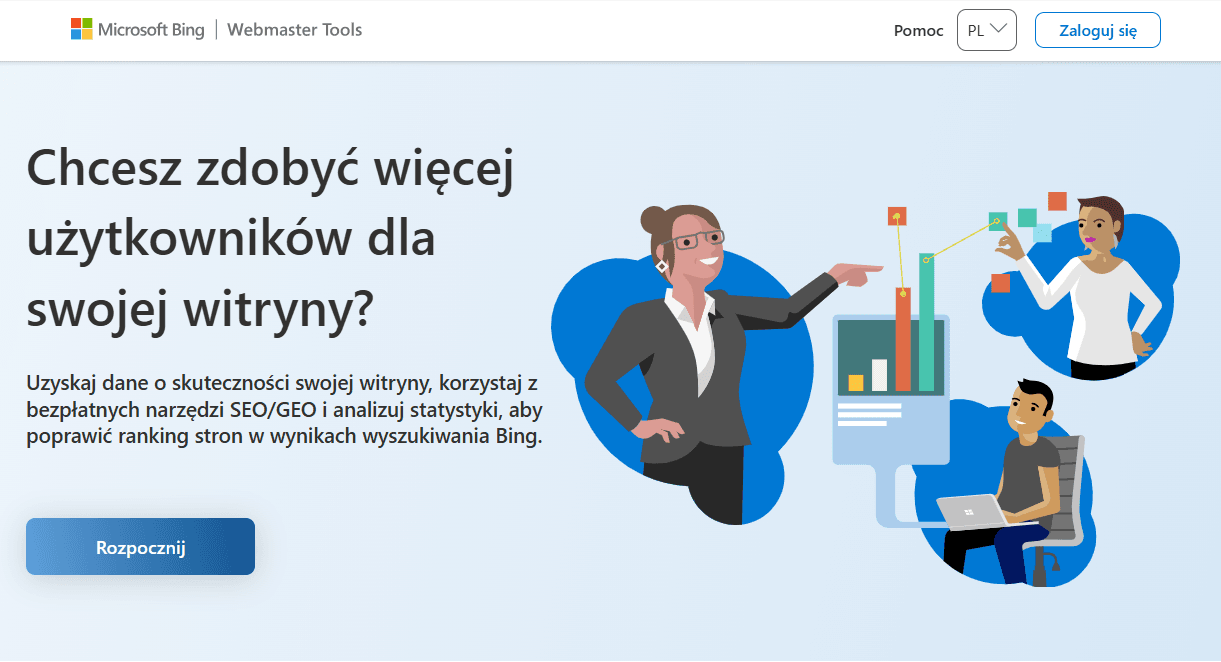 Bing Webmaster Tools - strona startowa