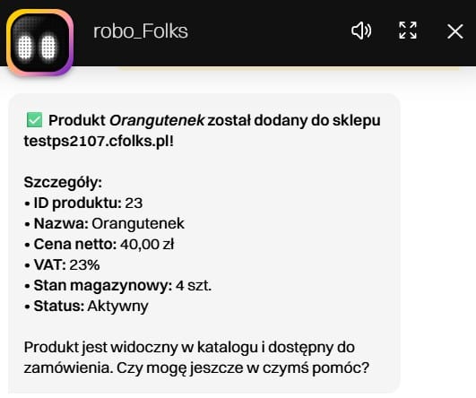 robo_Folks. Dodany produkt do sklepu PrestaShop