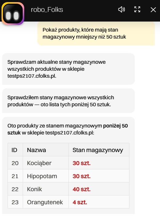 robo_Folks. Sprawdzanie stanów magazynowych