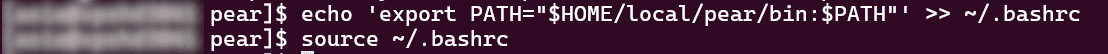 Terminal SSH z komendą echo dopisującą wpis do pliku .bashrc oraz komendą source ~/.bashrc