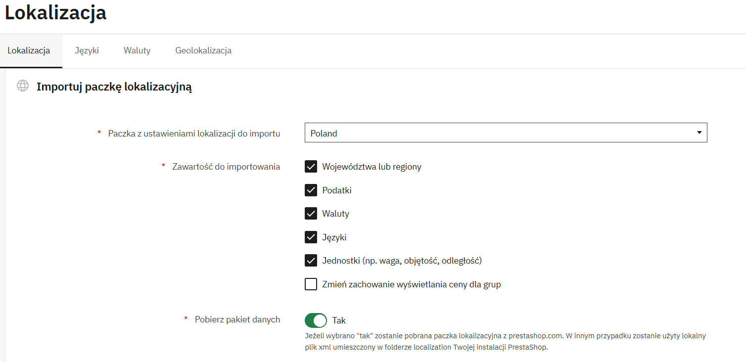 Ustawienia lokalizacji sklepu na PrestaShop