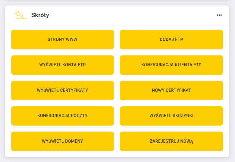 Widżet Skróty na Pulpicie z przyciskami odnośników do najczęściej używanych funkcji panelu