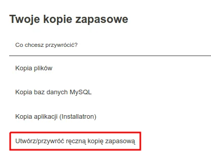 Panel cyber_Folks z widokiem kopii zapasowych przed importem produktów do WooCommerce.