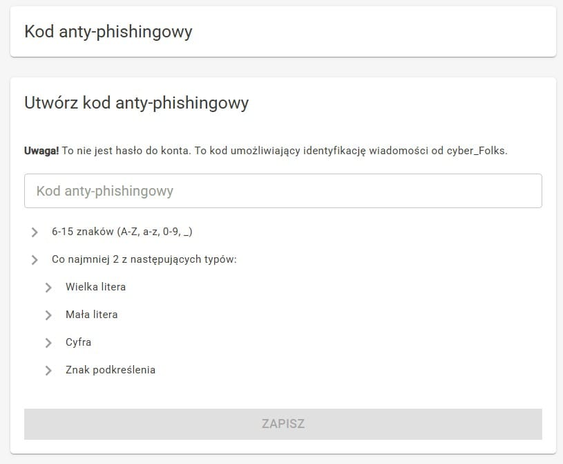 Tworzenie indywidualnego kodu antyphishingowego